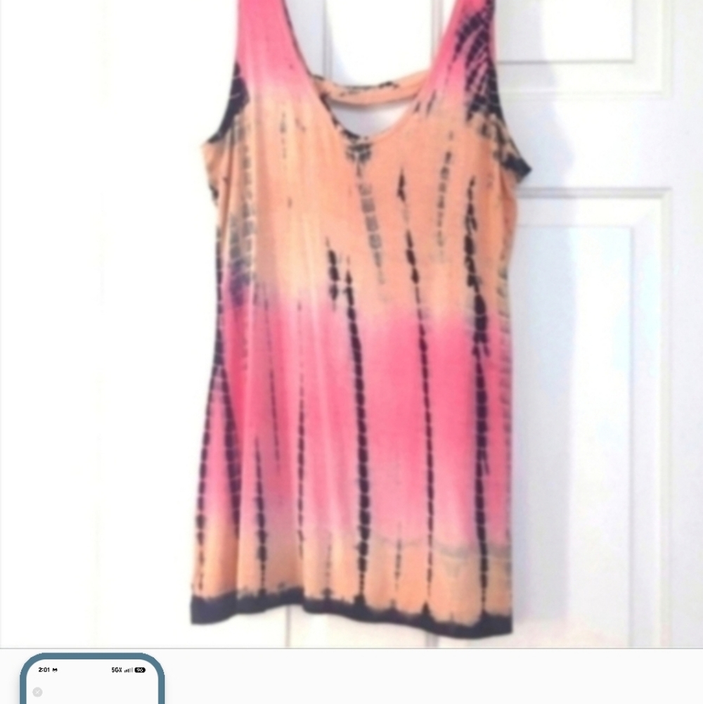 Raya Sun Pink and Black Tie-Dye Tank Top Swimsuit Coverup - Picture 4 of 9